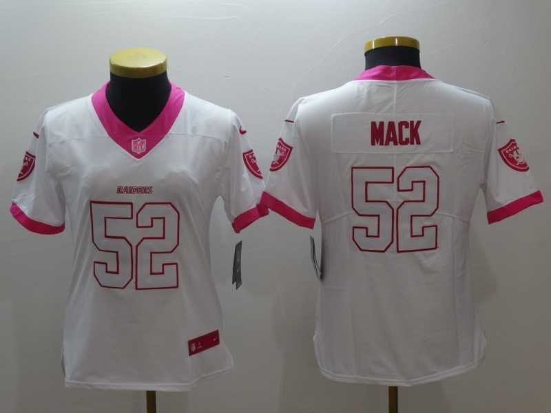 Women Limited Nike Oakland Raiders #52 Khalil Mack White Pink Stitched Rush Jersey,We sell and wholesale Women Limited Nike Oakland Raiders #52 Khalil Mack White Pink Stitched Rush Jersey on line form chian!
