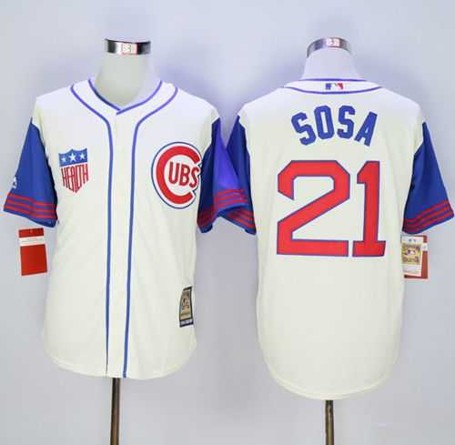 Chicago Cubs #21 Sammy Sosa Cream Blue 1942 Turn Back The Clock Stitched MLB Jersey,We sell and wholesale Chicago Cubs #21 Sammy Sosa Cream Blue 1942 Turn Back The Clock Stitched MLB Jersey on line form chian!