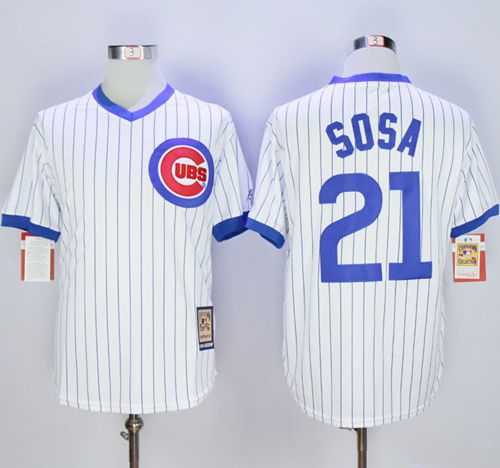 Chicago Cubs #21 Sammy Sosa White Strip Home Cooperstown Stitched MLB Jersey,We sell and wholesale Chicago Cubs #21 Sammy Sosa White Strip Home Cooperstown Stitched MLB Jersey on line form chian!