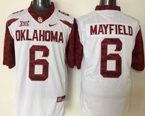 Oklahoma Sooners #6 Baker Mayfield White New XII Stitched NCAA Jersey,We sell and wholesale Oklahoma Sooners #6 Baker Mayfield White New XII Stitched NCAA Jersey on line form chian!