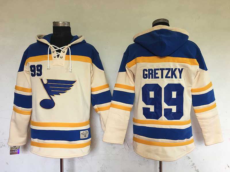 St. Louis Blues #99 Wayne Gretzky Cream Sawyer Hooded Sweatshirt Stitched NHL Hoodie,We sell and wholesale St. Louis Blues #99 Wayne Gretzky Cream Sawyer Hooded Sweatshirt Stitched NHL Hoodie on line form chian!