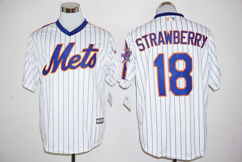 New York Mets #18 Darryl Strawberry Mitchell and Ness 25TH Patch White (Blue Strip) New Cool Base Stitched Jersey,We sell and wholesale New York Mets #18 Darryl Strawberry Mitchell and Ness 25TH Patch White (Blue Strip) New Cool Base Stitched Jersey on line form chian!