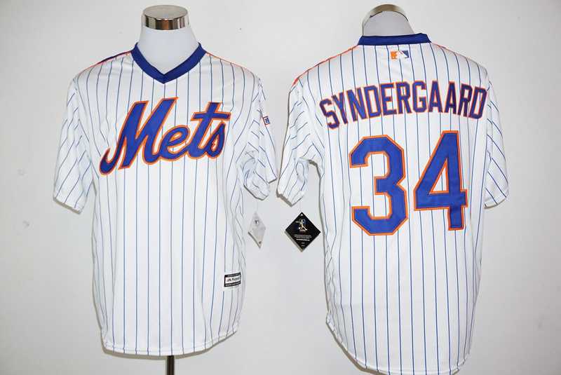 New York Mets #34 Noah Syndergaard Mitchell and Ness 25TH Patch White (Blue Strip) New Cool Base Stitched Jersey,We sell and wholesale New York Mets #34 Noah Syndergaard Mitchell and Ness 25TH Patch White (Blue Strip) New Cool Base Stitched Jersey on line form chian!