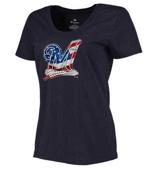 Women's Milwaukee Brewers Navy Plus Sizes Banner Wave T-Shirt,We sell and wholesale Women's Milwaukee Brewers Navy Plus Sizes Banner Wave T-Shirt on line form chian!