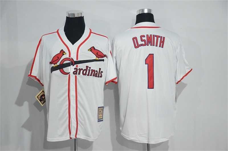 St. Louis Cardinals #1 Ozzie Smith Mitchell And Ness Cream Stitched Jersey,We sell and wholesale St. Louis Cardinals #1 Ozzie Smith Mitchell And Ness Cream Stitched Jersey on line form chian!