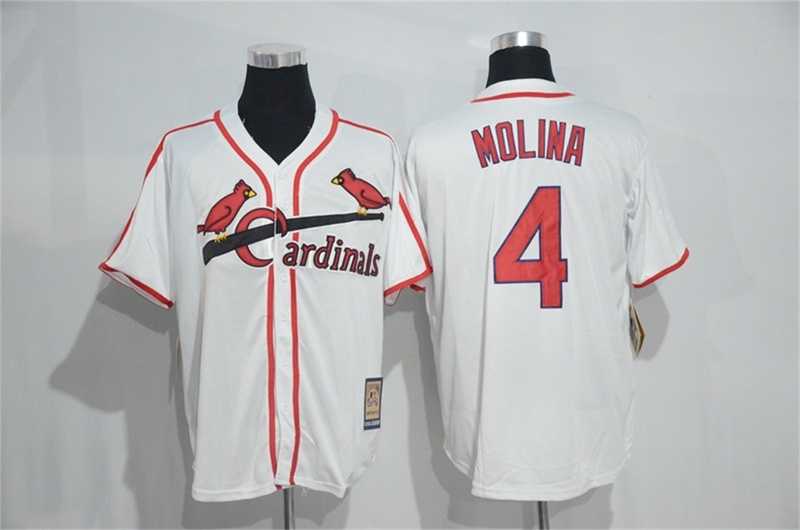 St. Louis Cardinals #4 Yadier Molina Mitchell And Ness Cream Stitched Jersey,We sell and wholesale St. Louis Cardinals #4 Yadier Molina Mitchell And Ness Cream Stitched Jersey on line form chian!