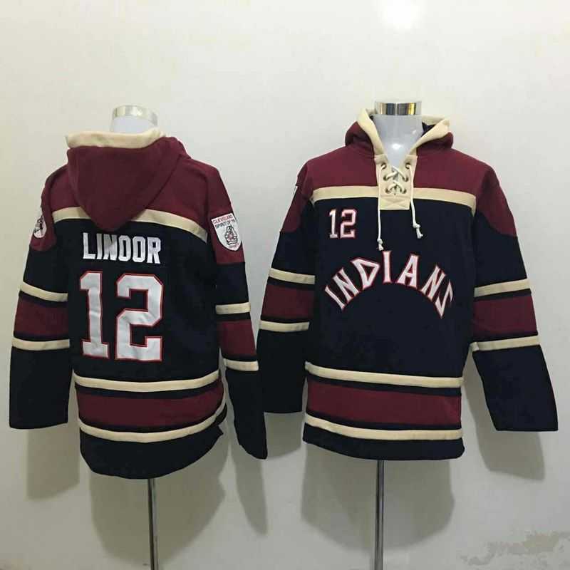 Cleveland Indians #12 Francisco Lindor Navy Blue Sawyer Hooded Sweatshirt Baseball Hoodie,We sell and wholesale Cleveland Indians #12 Francisco Lindor Navy Blue Sawyer Hooded Sweatshirt Baseball Hoodie on line form chian!