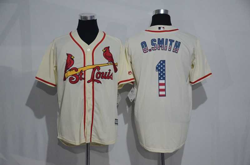 St. Louis Cardinals #1 Ozzie Smith Cream USA Flag Fashion Stitched Baseball Jersey,We sell and wholesale St. Louis Cardinals #1 Ozzie Smith Cream USA Flag Fashion Stitched Baseball Jersey on line form chian!