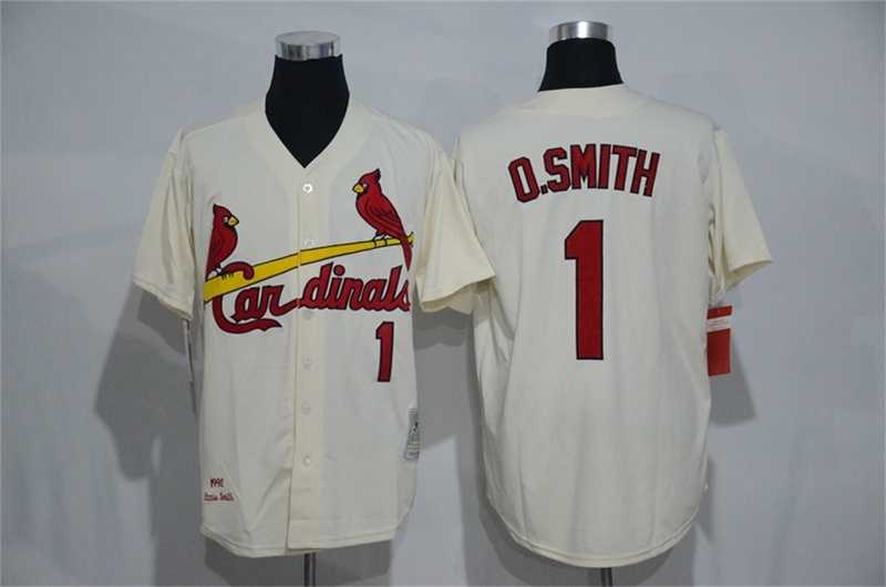 St. Louis Cardinals #1 Ozzie Smith Mitchell And Ness Cream Stitched Baseball Jersey,We sell and wholesale St. Louis Cardinals #1 Ozzie Smith Mitchell And Ness Cream Stitched Baseball Jersey on line form chian!