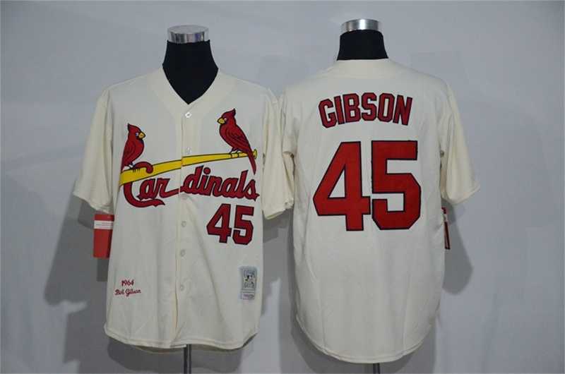 St. Louis Cardinals #45 Bob Gibson Mitchell And Ness Cream Stitched Baseball Jersey,We sell and wholesale St. Louis Cardinals #45 Bob Gibson Mitchell And Ness Cream Stitched Baseball Jersey on line form chian!