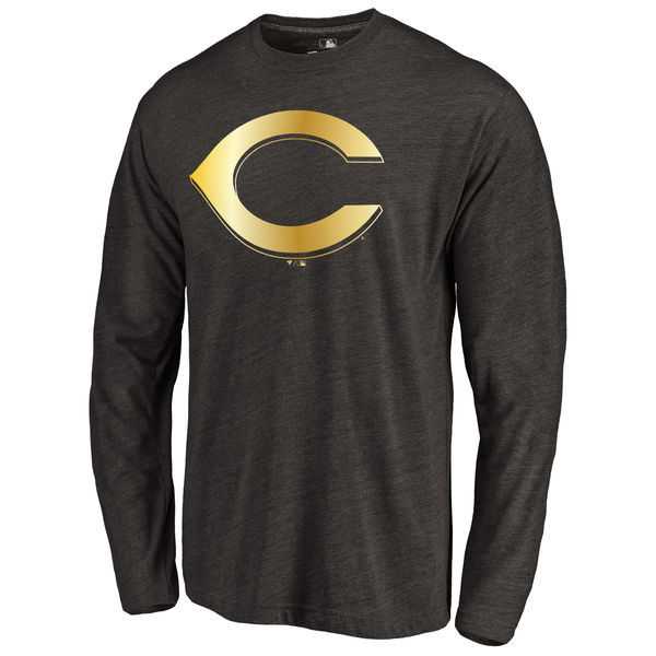 Men's Cincinnati Reds Gold Collection Long Sleeve Tri-Blend T-Shirt LanTian - Black,We sell and wholesale Men's Cincinnati Reds Gold Collection Long Sleeve Tri-Blend T-Shirt LanTian - Black on line form chian!