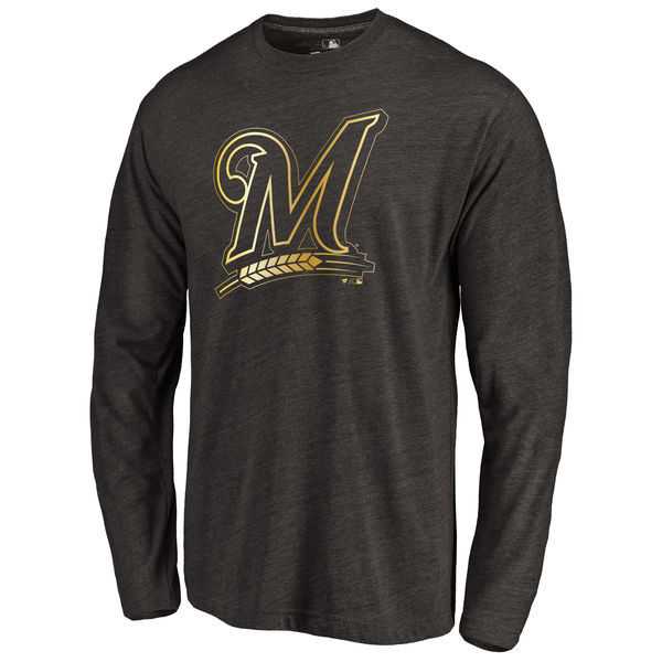 Men's Milwaukee Brewers Gold Collection Long Sleeve Tri-Blend T-Shirt LanTian - Black,We sell and wholesale Men's Milwaukee Brewers Gold Collection Long Sleeve Tri-Blend T-Shirt LanTian - Black on line form chian!
