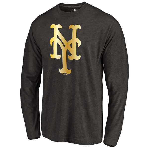 Men's New York Mets Gold Collection Long Sleeve Tri-Blend T-Shirt LanTian - Black,We sell and wholesale Men's New York Mets Gold Collection Long Sleeve Tri-Blend T-Shirt LanTian - Black on line form chian!