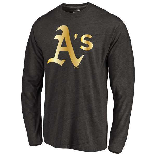 Men's Oakland Athletics Gold Collection Long Sleeve Tri-Blend T-Shirt LanTian - Black,We sell and wholesale Men's Oakland Athletics Gold Collection Long Sleeve Tri-Blend T-Shirt LanTian - Black on line form chian!