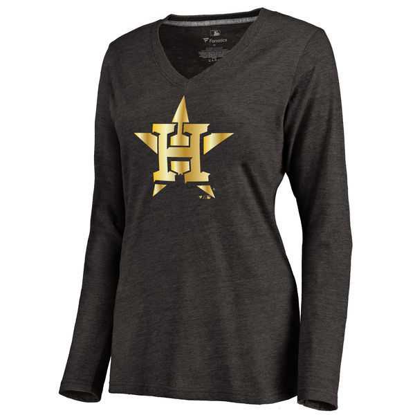 Women Houston Astros Gold Collection Long Sleeve Tri-Blend T-Shirt LanTian - Black,We sell and wholesale Women Houston Astros Gold Collection Long Sleeve Tri-Blend T-Shirt LanTian - Black on line form chian!