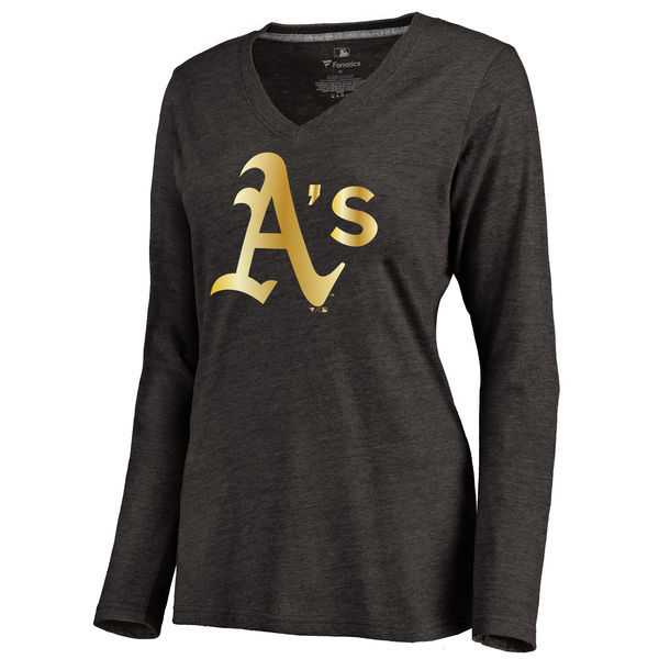 Women Oakland Athletics Gold Collection Long Sleeve Tri-Blend T-Shirt LanTian - Black,We sell and wholesale Women Oakland Athletics Gold Collection Long Sleeve Tri-Blend T-Shirt LanTian - Black on line form chian!