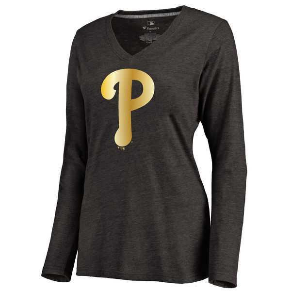 Women Philadelphia Phillies Gold Collection Long Sleeve Tri-Blend T-Shirt LanTian - Black,We sell and wholesale Women Philadelphia Phillies Gold Collection Long Sleeve Tri-Blend T-Shirt LanTian - Black on line form chian!