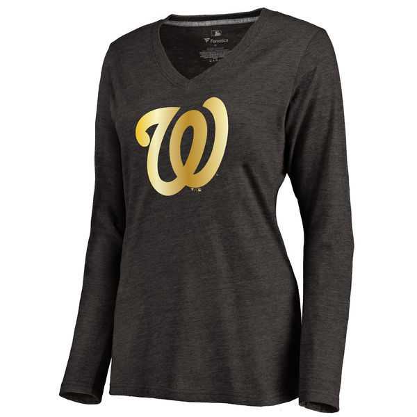 Women Washington Nationals Gold Collection Long Sleeve Tri-Blend T-Shirt LanTian - Black,We sell and wholesale Women Washington Nationals Gold Collection Long Sleeve Tri-Blend T-Shirt LanTian - Black on line form chian!