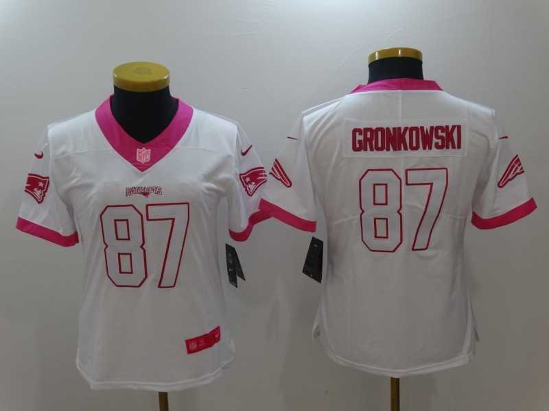 Women Limited Nike New England Patriots #87 Rob Gronkowski White Pink Stitched Rush Jersey,We sell and wholesale Women Limited Nike New England Patriots #87 Rob Gronkowski White Pink Stitched Rush Jersey on line form chian!
