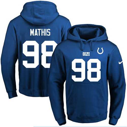 Printed Nike Indianapolis Colts #98 Robert Mathis Blue Name & Number Men's Pullover Hoodie,We sell and wholesale Printed Nike Indianapolis Colts #98 Robert Mathis Blue Name & Number Men's Pullover Hoodie on line form chian!