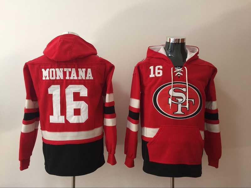 San Francisco 49ers #16 Joe Montana Red All Stitched Hooded Sweatshirt,We sell and wholesale San Francisco 49ers #16 Joe Montana Red All Stitched Hooded Sweatshirt on line form chian!
