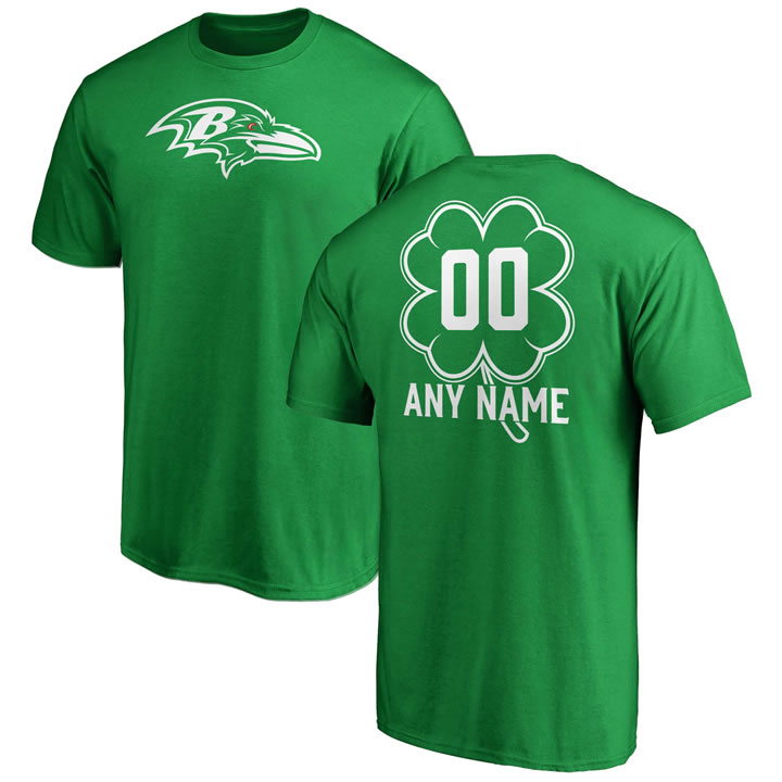 Customized Men's Baltimore Ravens NFL Pro Line by Fanatics Branded Kelly Green St. Patrick's Day Personalized Name & Number T-Shirt,We sell and wholesale Customized Men's Baltimore Ravens NFL Pro Line by Fanatics Branded Kelly Green St. Patrick's Day Personalized Name & Number T-Shirt on line form chian!