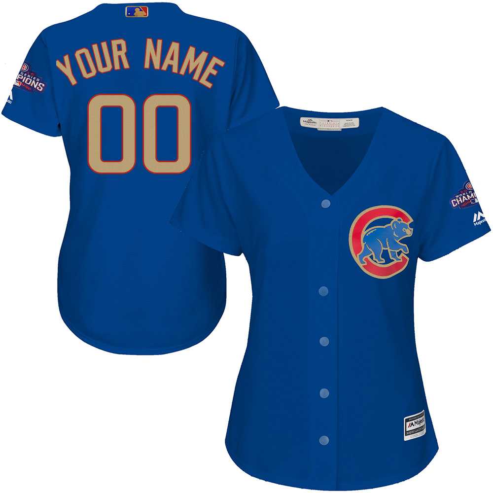Customized Women Cubs Blue World Series Champions Gold Program Cool Base Jersey,We sell and wholesale Customized Women Cubs Blue World Series Champions Gold Program Cool Base Jersey on line form chian!