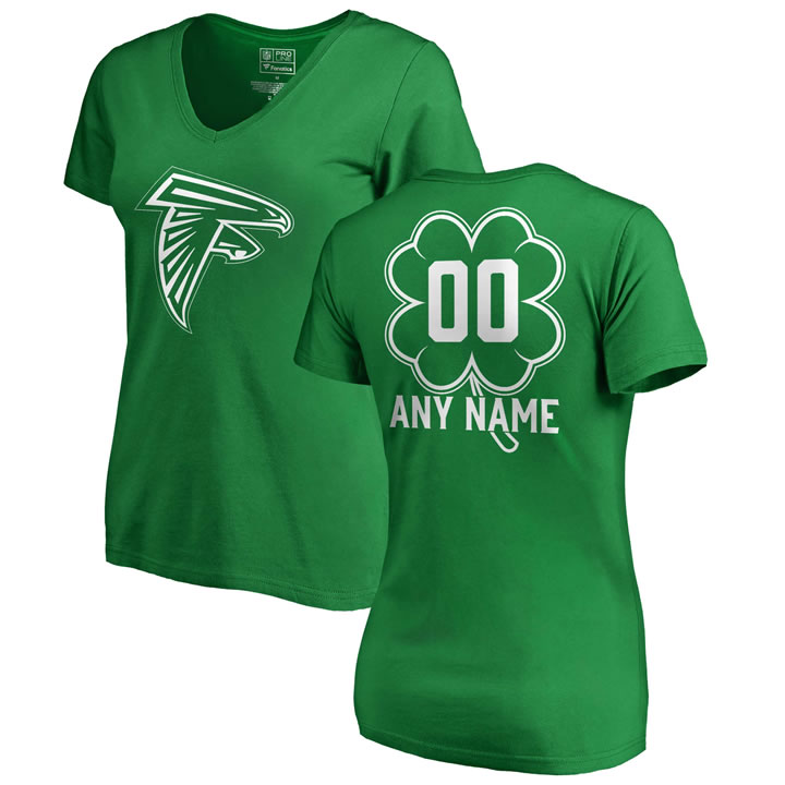 Customized Women's Atlanta Falcons NFL Pro Line by Fanatics Branded Kelly Green St. Patrick's Day Personalized Name & Number Slim Fit V Neck T-Shirt,We sell and wholesale Customized Women's Atlanta Falcons NFL Pro Line by Fanatics Branded Kelly Green St. Patrick's Day Personalized Name & Number Slim Fit V Neck T-Shirt on line form chian!