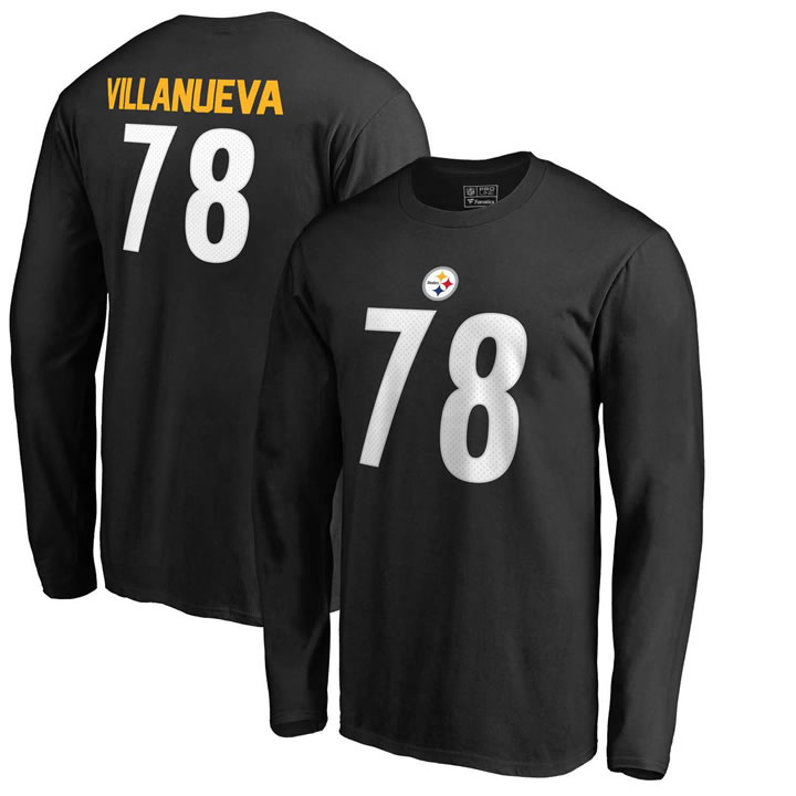 Men's Pittsburgh Steelers 78 Alejandro Villanueva NFL Pro Line by Fanatics Branded Black Authentic Stack Name Number Long Sleeve T Shirt,We sell and wholesale Men's Pittsburgh Steelers 78 Alejandro Villanueva NFL Pro Line by Fanatics Branded Black Authentic Stack Name Number Long Sleeve T Shirt on line form chian!