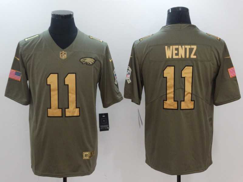 Nike Eagles #11 Carson Wentz Olive Gold Salute To Service Limited Jersey,We sell and wholesale Nike Eagles #11 Carson Wentz Olive Gold Salute To Service Limited Jersey on line form chian!