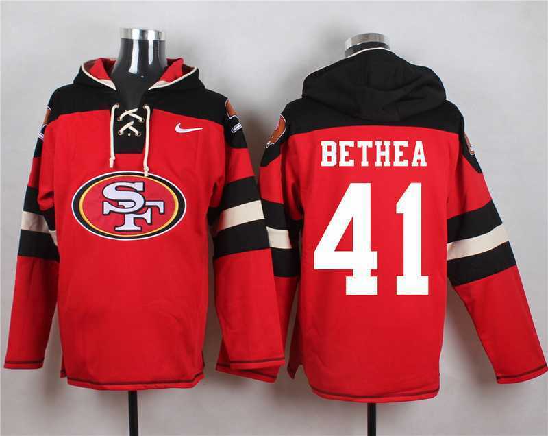 San Francisco 49ers #41 Antoine Bethea Red Player Stitched Pullover NFL Hoodie,We sell and wholesale San Francisco 49ers #41 Antoine Bethea Red Player Stitched Pullover NFL Hoodie on line form chian!