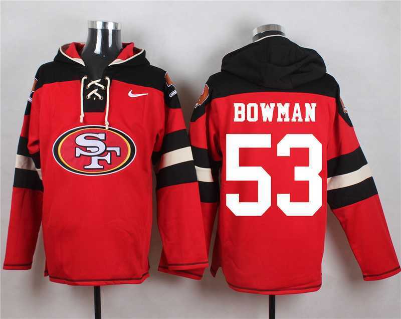 San Francisco 49ers #53 NaVorro Bowman Red Player Stitched Pullover NFL Hoodie,We sell and wholesale San Francisco 49ers #53 NaVorro Bowman Red Player Stitched Pullover NFL Hoodie on line form chian!