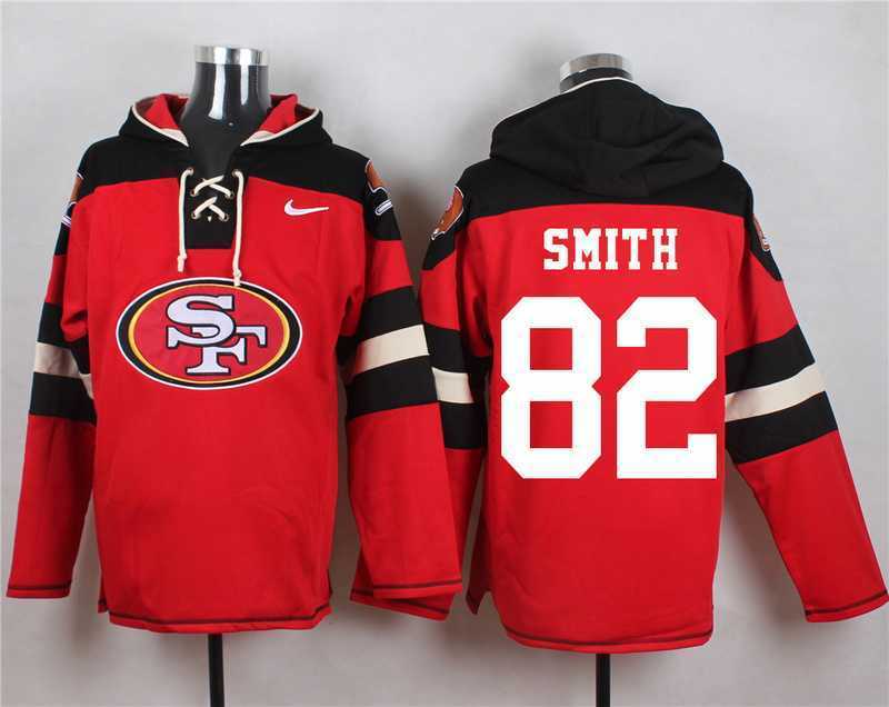 San Francisco 49ers #82 Torrey Smith Red Player Stitched Pullover NFL Hoodie,We sell and wholesale San Francisco 49ers #82 Torrey Smith Red Player Stitched Pullover NFL Hoodie on line form chian!