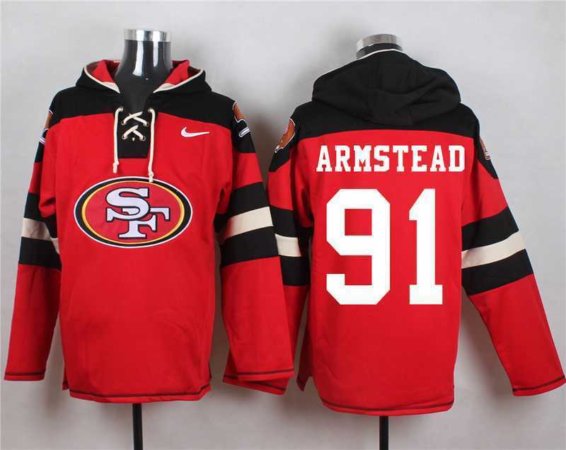San Francisco 49ers #91 Arik Armstead Red Player Stitched Pullover NFL Hoodie,We sell and wholesale San Francisco 49ers #91 Arik Armstead Red Player Stitched Pullover NFL Hoodie on line form chian!