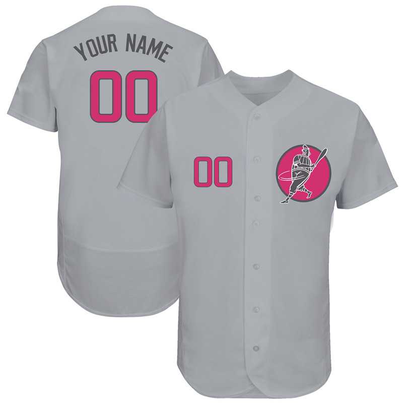 Chicago Cubs Gray Men's Customized Pink Logo Flexbase New Design Jersey,We sell and wholesale Chicago Cubs Gray Men's Customized Pink Logo Flexbase New Design Jersey on line form chian!