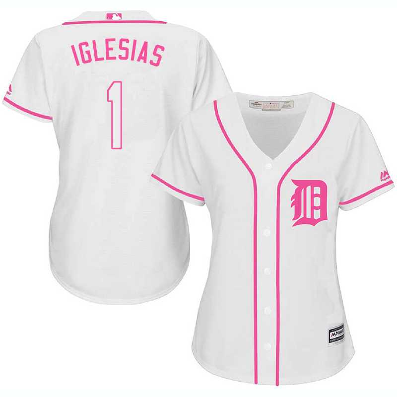 Women Detroit Tigers #1 Jose Iglesias White Pink New Cool Base Jersey JiaSu,We sell and wholesale Women Detroit Tigers #1 Jose Iglesias White Pink New Cool Base Jersey JiaSu on line form chian!
