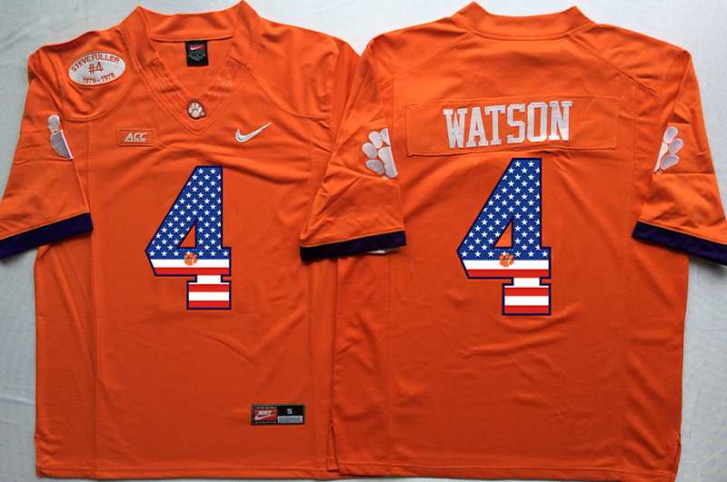 Clemson Tigers #4 Deshaun Watson Orange USA Flag College Stitched Jersey,We sell and wholesale Clemson Tigers #4 Deshaun Watson Orange USA Flag College Stitched Jersey on line form chian!