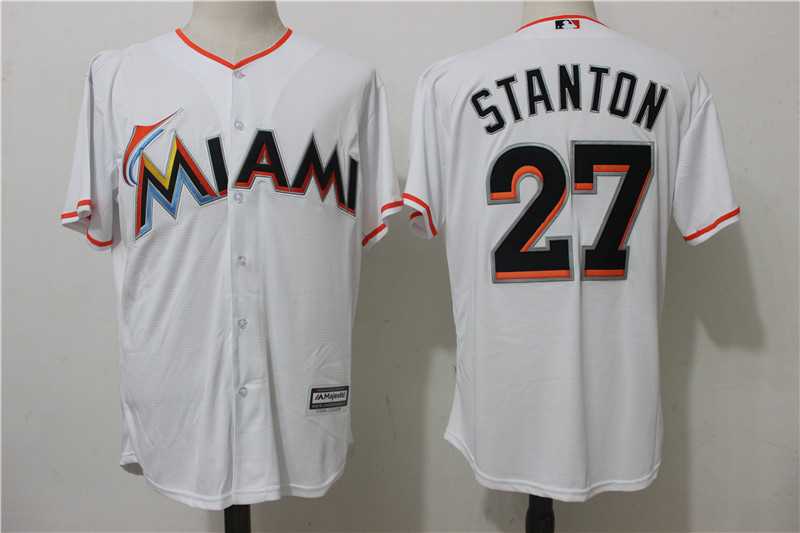 Miami Marlins #27 Giancarlo Stanton White New Cool Base Stitched Jersey,We sell and wholesale Miami Marlins #27 Giancarlo Stanton White New Cool Base Stitched Jersey on line form chian!