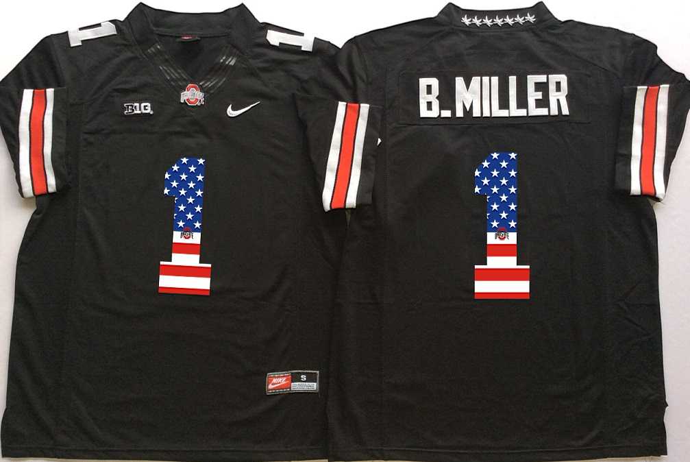 Ohio State Buckeyes #1 B.Miller Black USA Flag College Stitched Jersey,We sell and wholesale Ohio State Buckeyes #1 B.Miller Black USA Flag College Stitched Jersey on line form chian!