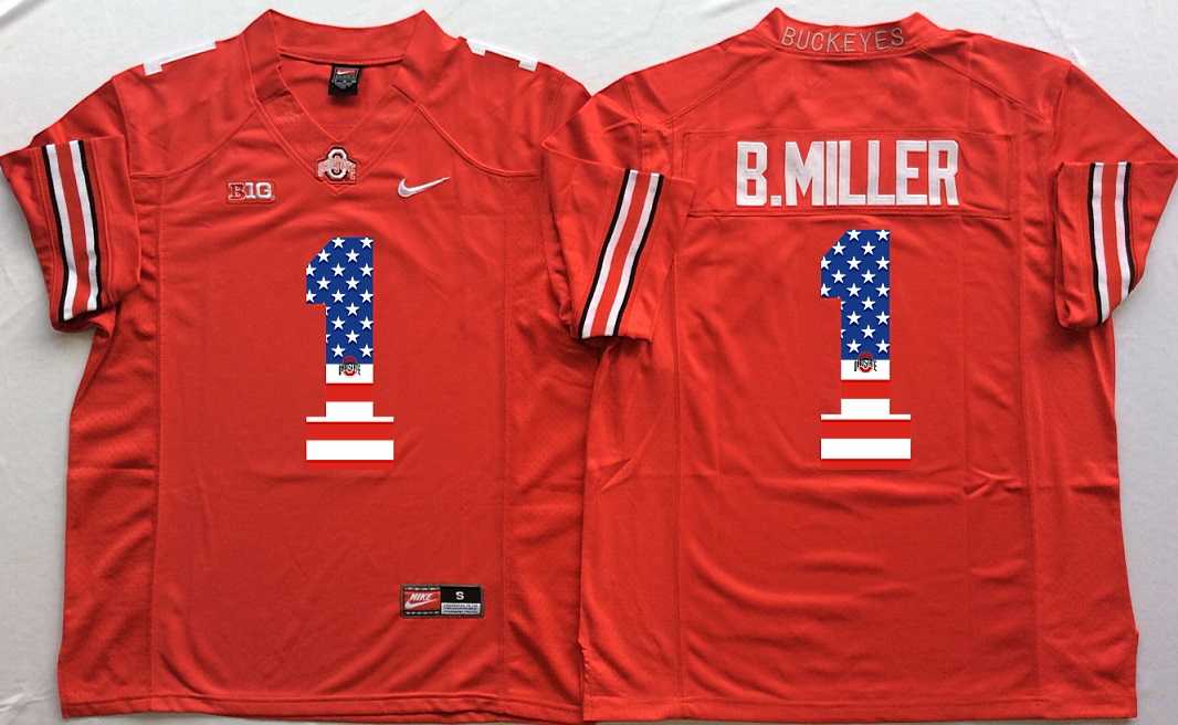 Ohio State Buckeyes #1 B.Miller Red USA Flag College Football Stitched Jersey,We sell and wholesale Ohio State Buckeyes #1 B.Miller Red USA Flag College Football Stitched Jersey on line form chian!