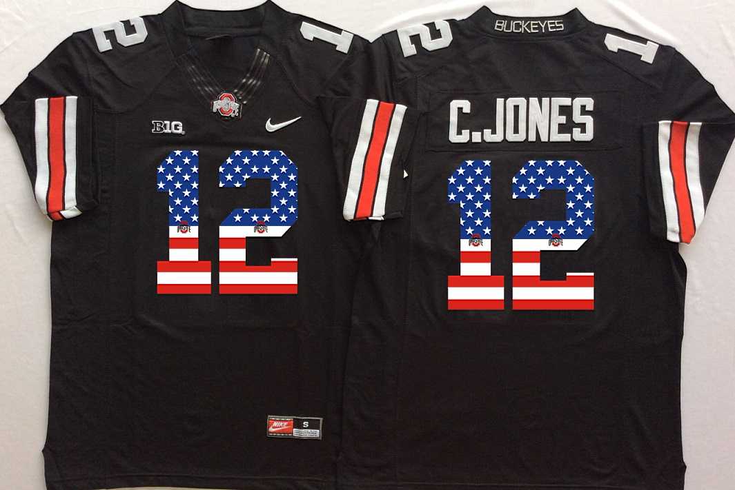 Ohio State Buckeyes #12 C.Jones Black USA Flag College Football Stitched Jersey,We sell and wholesale Ohio State Buckeyes #12 C.Jones Black USA Flag College Football Stitched Jersey on line form chian!