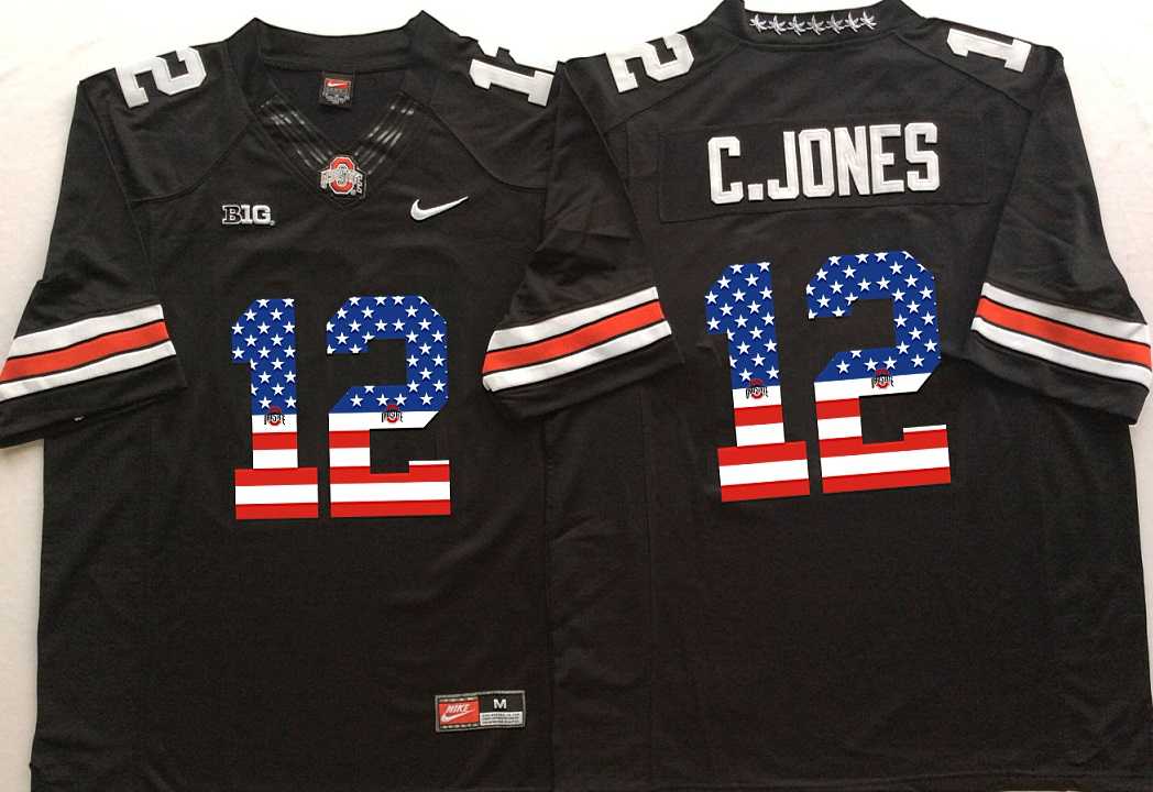 Ohio State Buckeyes #12 C.Jones Black USA Flag College Stitched Jersey,We sell and wholesale Ohio State Buckeyes #12 C.Jones Black USA Flag College Stitched Jersey on line form chian!