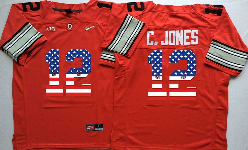 Ohio State Buckeyes #12 C.Jones Red USA Flag College Stitched Jersey,We sell and wholesale Ohio State Buckeyes #12 C.Jones Red USA Flag College Stitched Jersey on line form chian!