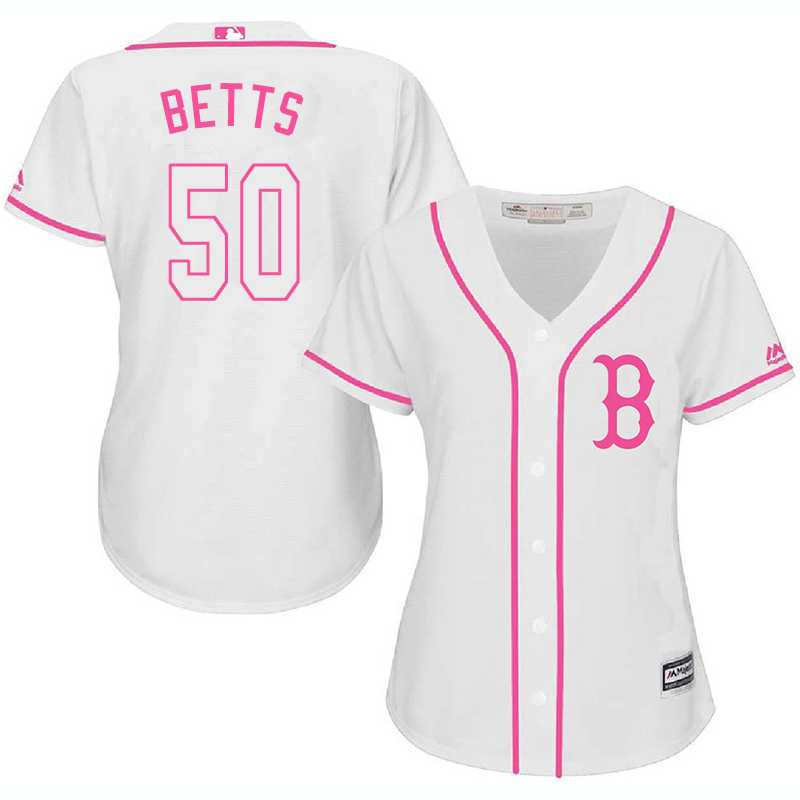 Women's Boston Red Sox #50 Mookie Betts White Pink New Cool Base Jersey,We sell and wholesale Women's Boston Red Sox #50 Mookie Betts White Pink New Cool Base Jersey on line form chian!