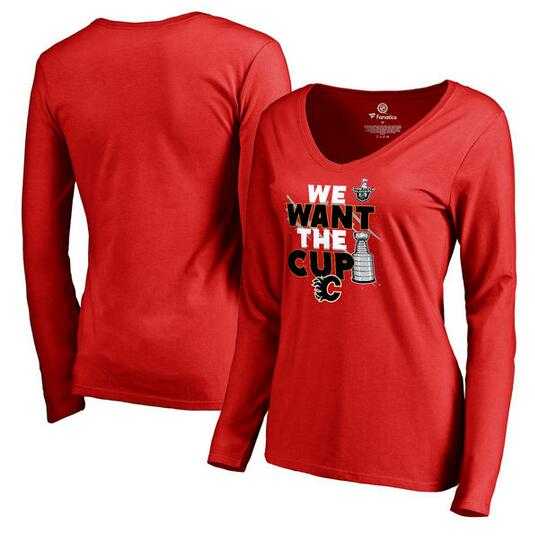 Women's Calgary Flames Fanatics Branded 2017 NHL Stanley Cup Playoff Participant Blue Line V Neck Long Sleeve T Shirt Red FengYun,We sell and wholesale Women's Calgary Flames Fanatics Branded 2017 NHL Stanley Cup Playoff Participant Blue Line V Neck Long Sleeve T Shirt Red FengYun on line form chian!