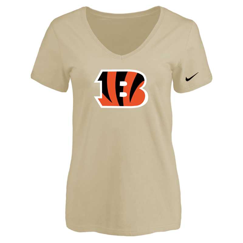 Women's Cincinnati Bengals Beige Logo V neck T-Shirt FengYun,We sell and wholesale Women's Cincinnati Bengals Beige Logo V neck T-Shirt FengYun on line form chian!