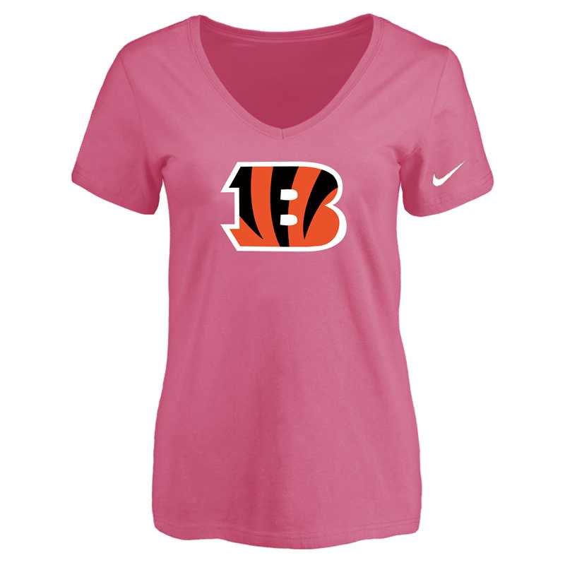 Women's Cincinnati Bengals Pink Logo V neck T-Shirt FengYun,We sell and wholesale Women's Cincinnati Bengals Pink Logo V neck T-Shirt FengYun on line form chian!