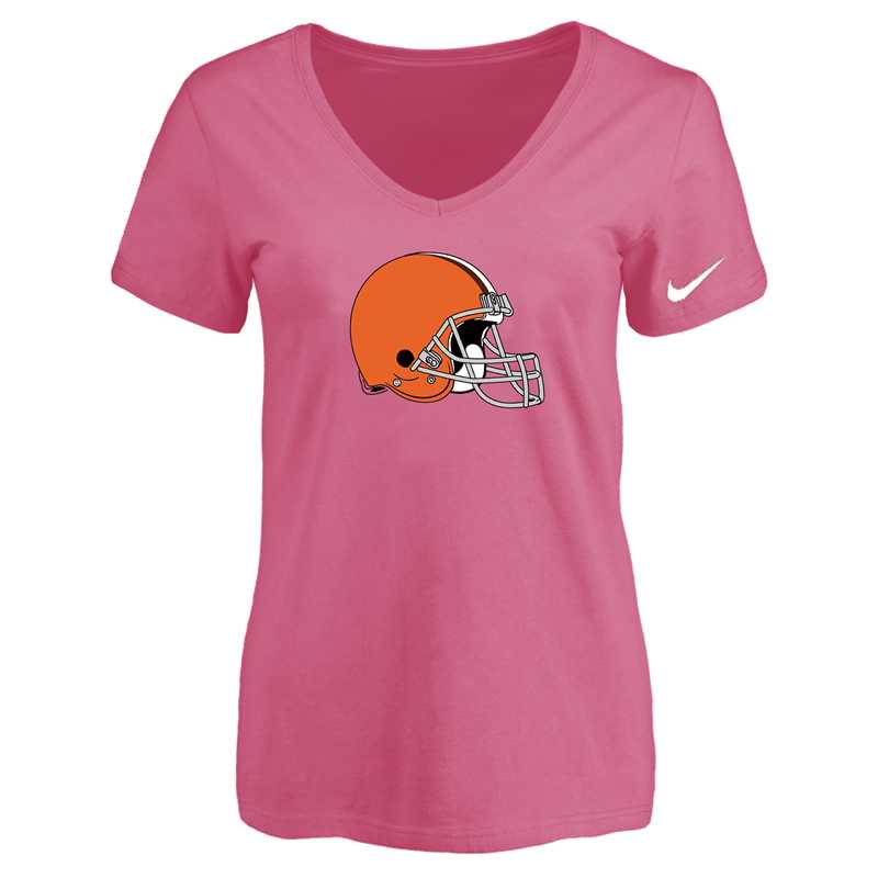 Women's Cleveland Browns Pink Logo V neck T-Shirt FengYun,We sell and wholesale Women's Cleveland Browns Pink Logo V neck T-Shirt FengYun on line form chian!