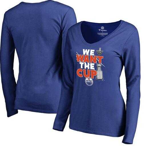 Women's Edmonton Oilers Fanatics Branded 2017 NHL Stanley Cup Playoff Participant Blue Line V Neck Long Sleeve T Shirt Royal FengYun,We sell and wholesale Women's Edmonton Oilers Fanatics Branded 2017 NHL Stanley Cup Playoff Participant Blue Line V Neck Long Sleeve T Shirt Royal FengYun on line form chian!