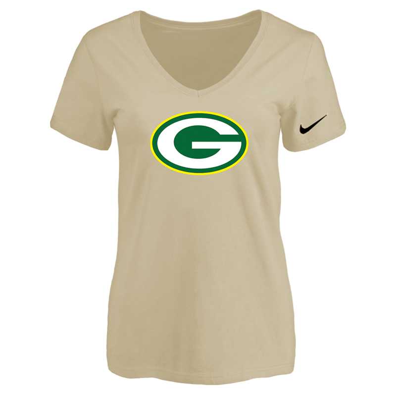 Women's Green Bay Packers Beige Logo V neck T-Shirt FengYun,We sell and wholesale Women's Green Bay Packers Beige Logo V neck T-Shirt FengYun on line form chian!